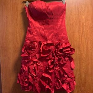 Red strapless dress